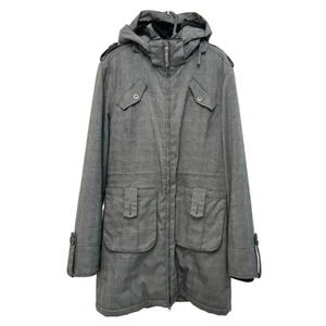 Oxygen Plaid Glen Check Warm and Cozy Winter Parka Jacket Grey Women's Large